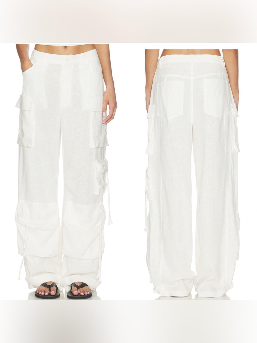 Steve Madden Duo Cargo Pants Womens Small White Wide Leg Baggy Utility NWT